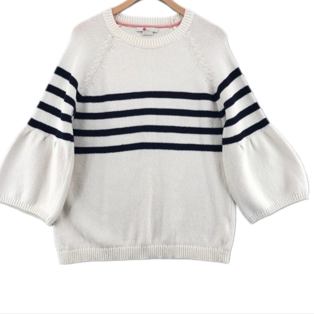 Boden White and Black Striped Sweater